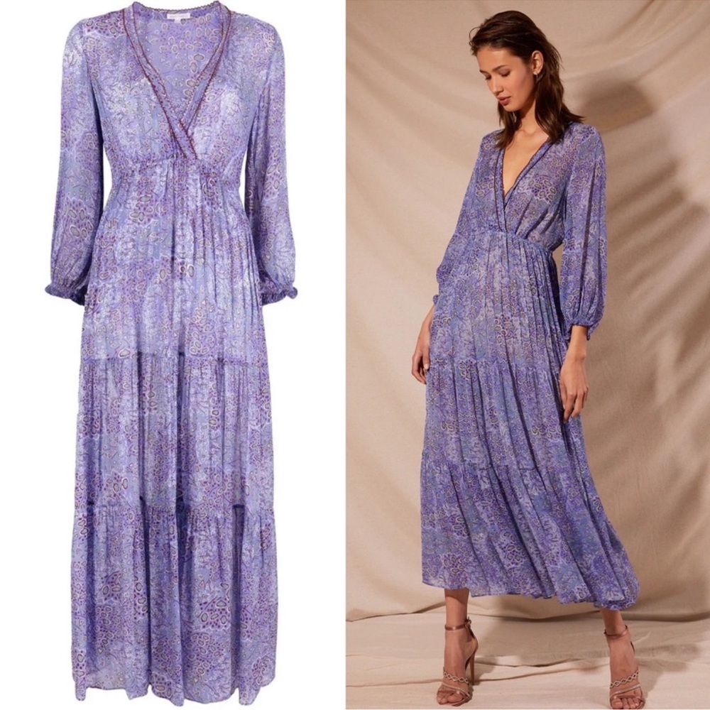Poupette St. Barth Lavender Paisley Long Sleeve Maxi Dress